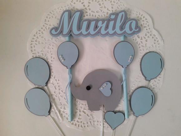 Topo de Bolo/cake Topper Elefantinho Azul