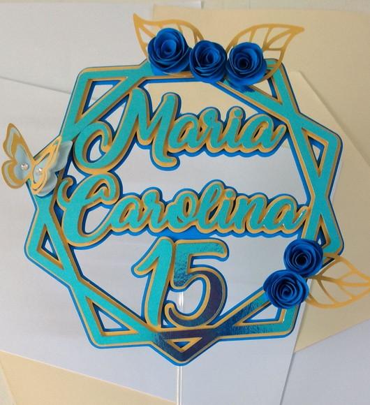 Topo de Bolo/cake Topper Geométrico 15 Anos Azul
