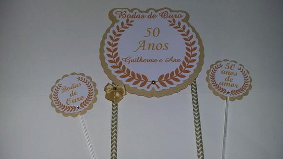 Topo de Bolo/cake Topper Bodas de Ouro