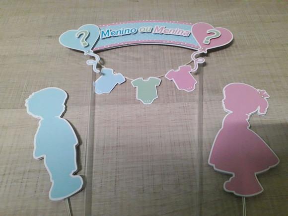Topo de Bolo/Cake Topper Chá Revelação Menina e Menino
