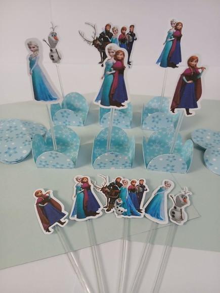 Kit Festa 30 Toppers e 60 Forminhas para Doces Frozen