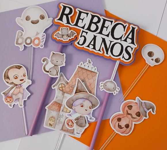 Topo de Bolo/cake Topper Halloween Aquarelado