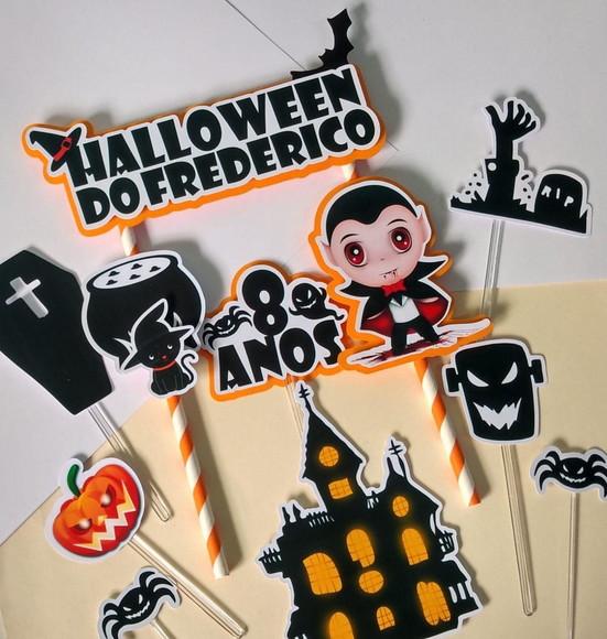 Kit 1 Topo de Bolo e 30 Toppers Docinhos Halloween 2