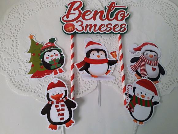 Topo de Bolo/Cake Topper Natal Pingüins