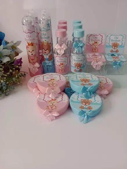 Kit Personalizado Chá Revelação Ursinho Realeza - 40 Peças
