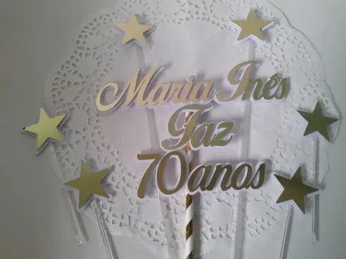 Topo de Bolo/cake Topper Dourado 70 Anos