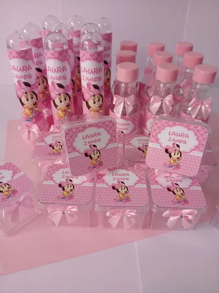 Kit Festa Personalizado Chá de Bebê - Minnie Baby -30 Peças