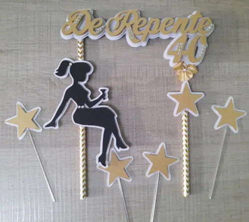 Topo de Bolo/cake Topper de Repente 40 Dourado