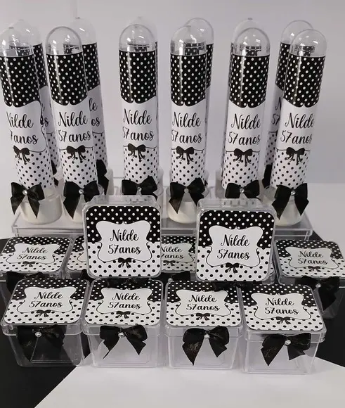 Kit Festa Personalizado 40 Peças - Poá Preto E Branco