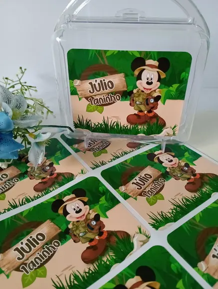 Rótulo Adesivo para Maleta Acrílica -mickey Safari