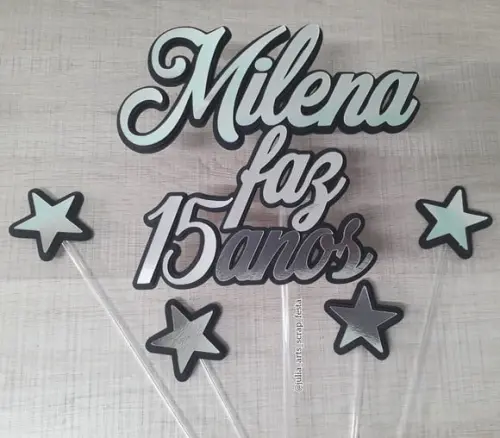 Topo de Bolo/cake Topper 15 Anos - Preto e Prata
