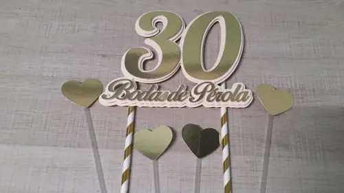 Topo de Bolo/Cake Topper Bodas de Pérola