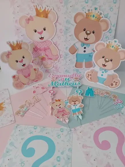Kit Festa Só Um Bolinho Chá Revelação Ursinho Realeza