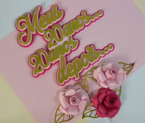 Topo de Bolo/cake Topper Dourado 40 Anos com Flores