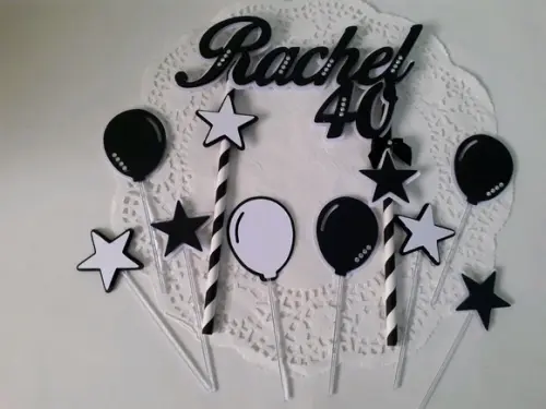 Topo de Bolo/cake Topper Preto e Branco 40 Anos