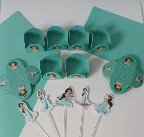 Kit Festa Toppers e Forminhas para Doces Princesa Jasmine