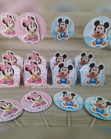 Toppers e Forminhas para Doces Chá Revelação Minnie e Mickey