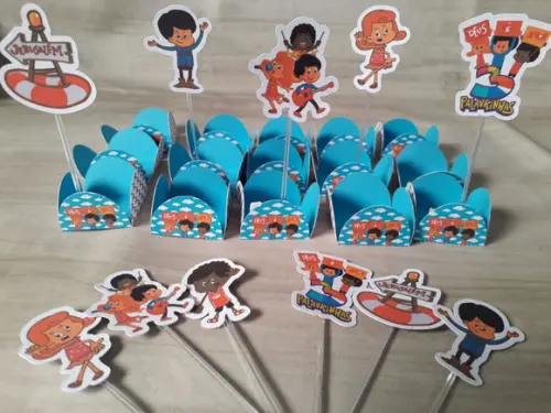 Kit Festa Toppers e Forminhas para Doces 3 Palavrinhas Azul