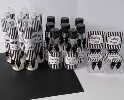 Kit Festa Personalizado Preto e Branco - 60 Peças