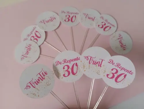 Toppers para Docinhos 30 Anos- Rosa/ Pink