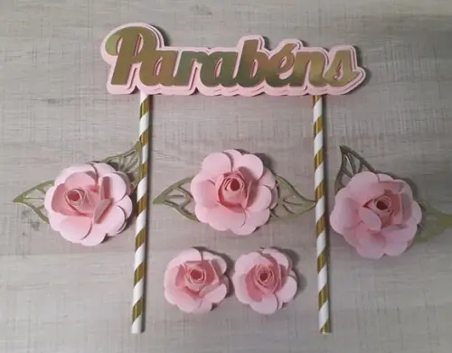 Topo de Bolo/Cake Topper Parabéns Dourado