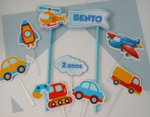 Topo de Bolo/cake Topper Meios de Transportes