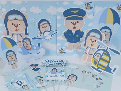 Kit Festa Só Um Bolinho Ursinho Aviador
