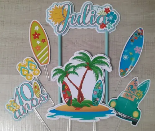 Topo de Bolo/cake Topper Praia, Surf e Fusca