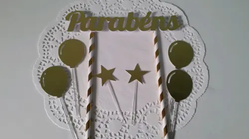 Topo de Bolo/cake Topper Parabéns Dourado