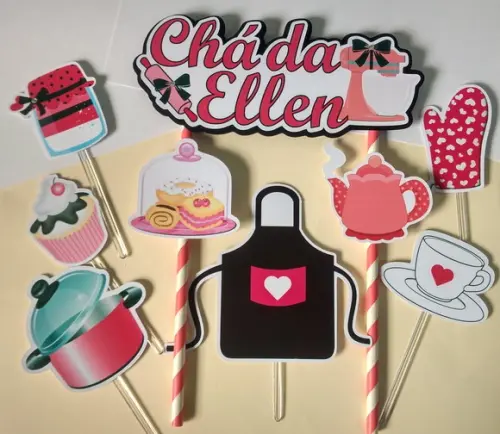 Topo de Bolo/cake Topper Chá de Cozinha Rosa/chá de Panela 2