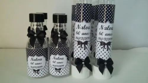 Kit Festa Personalizado 40 Peças - Poá Preto E Branco