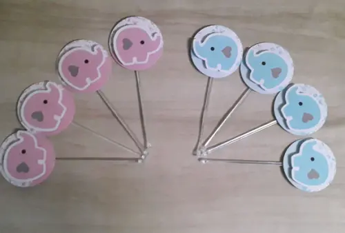 Toppers para Docinhos Chá Revelação Elefante Rosa e Azul