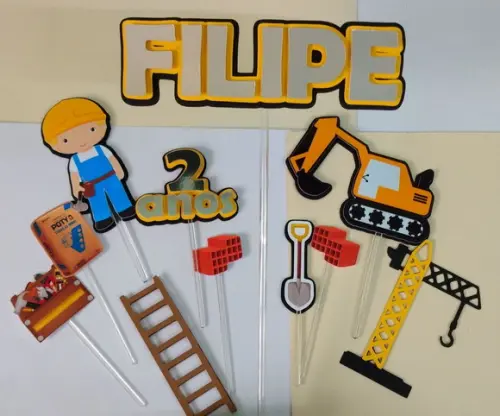 Topo de Bolo/cake Topper Construção 2