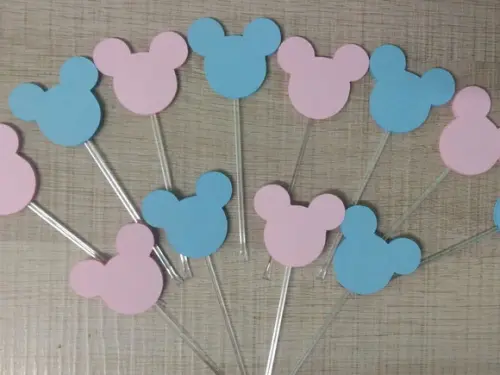 Toppers Para Docinhos Chá Revelação Minnie e Mickey
