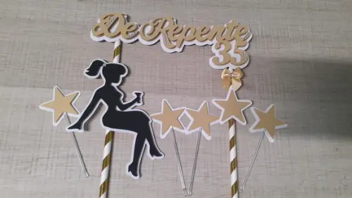 Topo de Bolo/cake Topper de Repente 35 Dourado