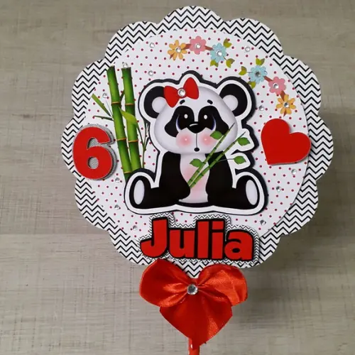 Topo de Bolo Circular Panda