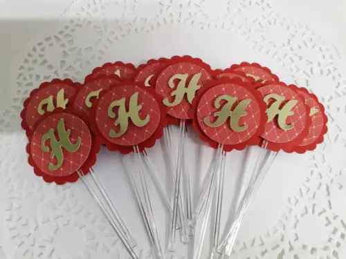 Toppers Personalizado Coroa Realeza - Vermelho e Dourado