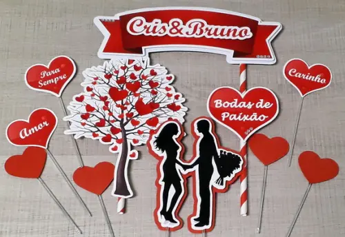 Topo de Bolo - Aniversário de Casamento - Dia dos Namorados