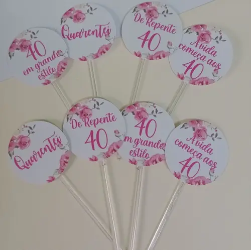 Toppers para Docinhos 40 Anos- Rosa/ Pink
