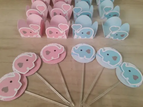 Toppers e Forminhas para Doces Chá Revelação -elefantinhos