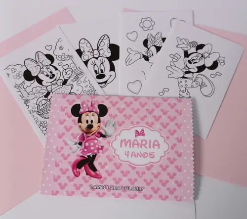 Cards para Colorir - Minnie Rosa