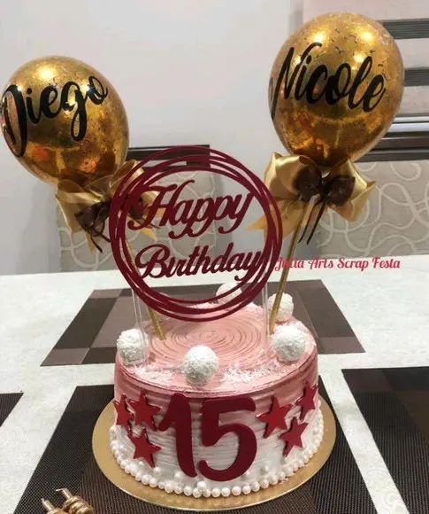 Topo de Bolo Circular Happy Birthday