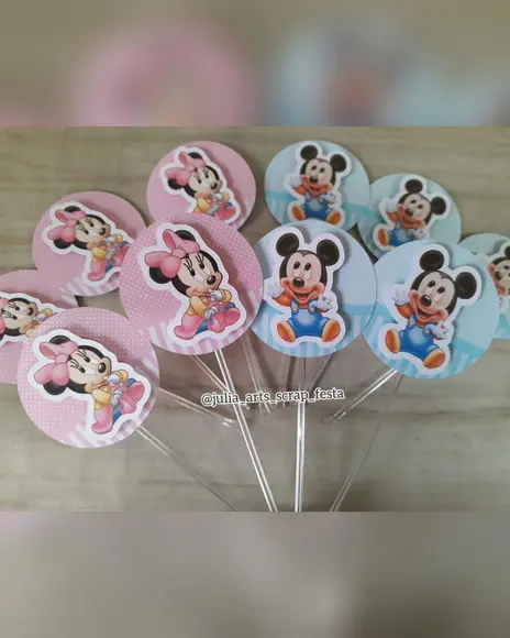 Toppers para Docinhos Chá Revelação Minnie e Mickey Baby