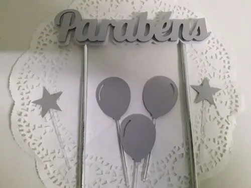 Topo de Bolo/Cake Topper Parabéns Prata