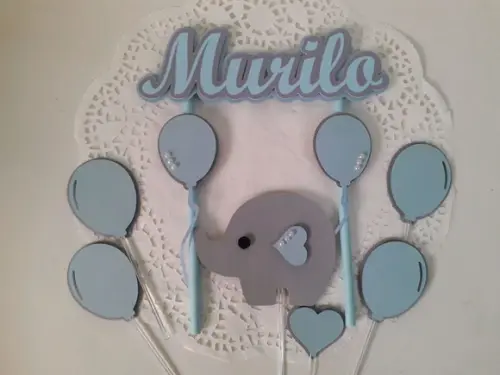 Topo de Bolo/cake Topper Elefantinho Azul