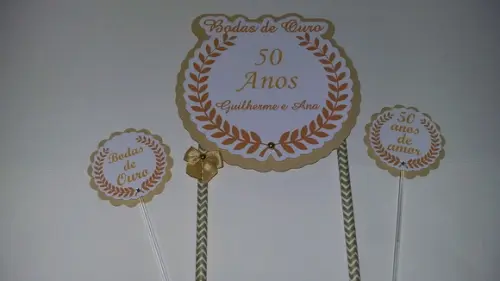 Topo de Bolo/cake Topper Bodas de Ouro