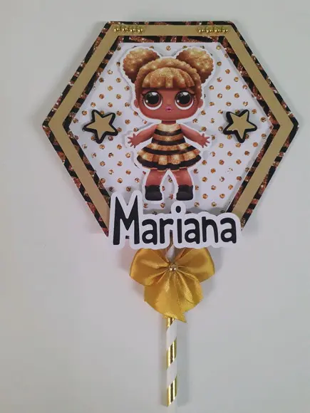 Topo de Bolo Hexagonal Lol -Queen Bee