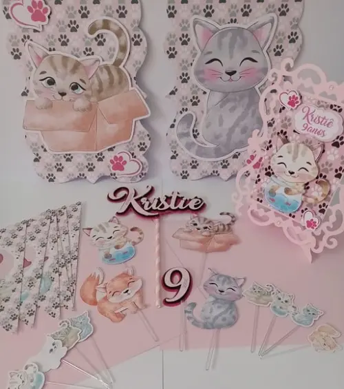 Kit Festa Só Um Bolinho Gatos Aquarelados