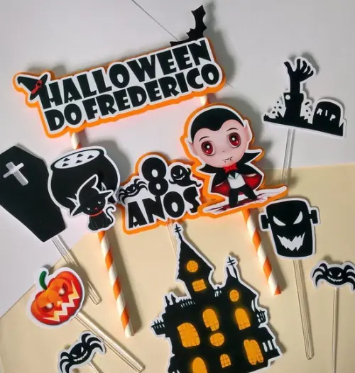 Kit 1 Topo de Bolo e 30 Toppers Docinhos Halloween 2
