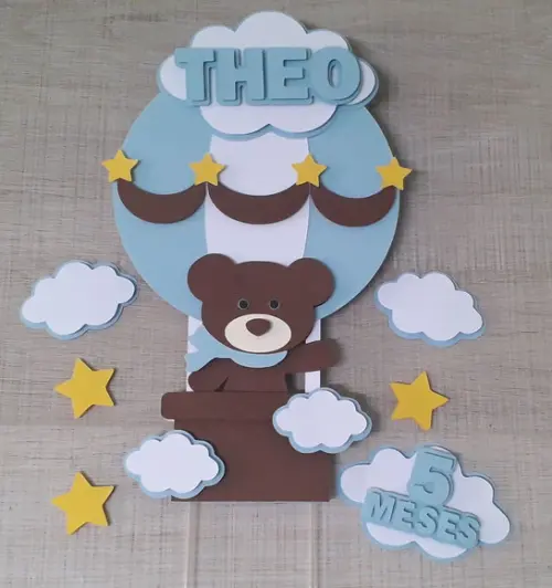 Topo de Bolo/cake Topper Ursinho Baloeiro